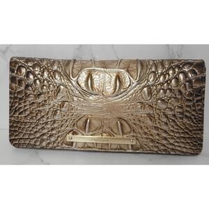 BRAHMIN Melbourne Ady Croc Embossed Metallic Brown/Gold Slim Bifold Wallet - EUC